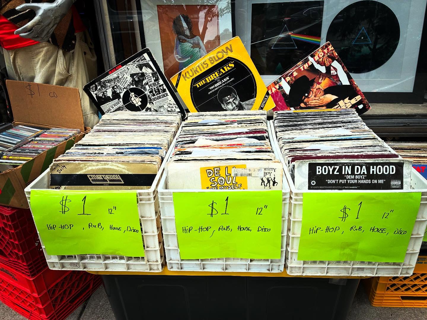 Bargain bin records, CDs, and cassettes